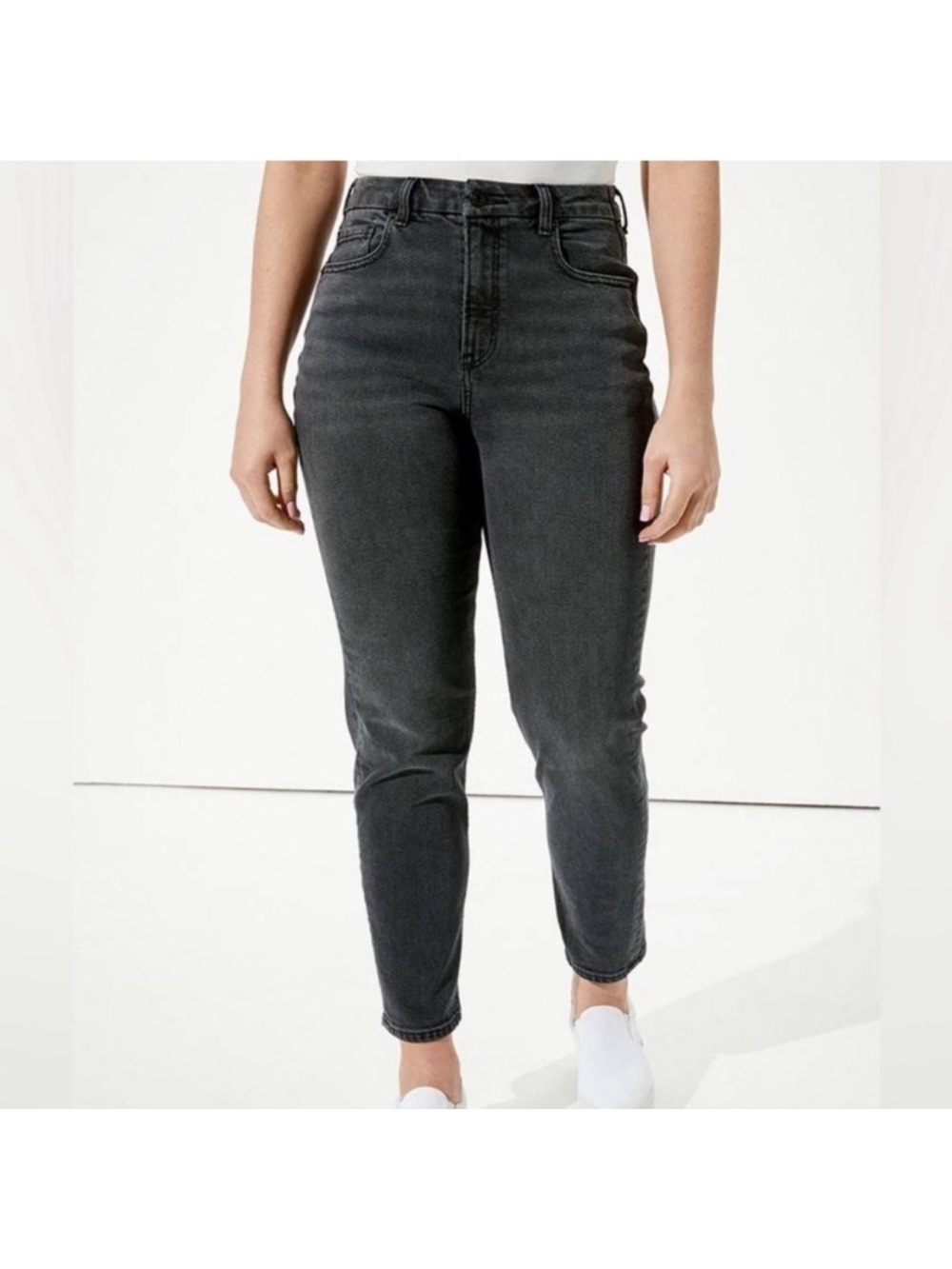 American Eagle Mom Jeans Dark Grey High Rise Size 8 Stretch Casual